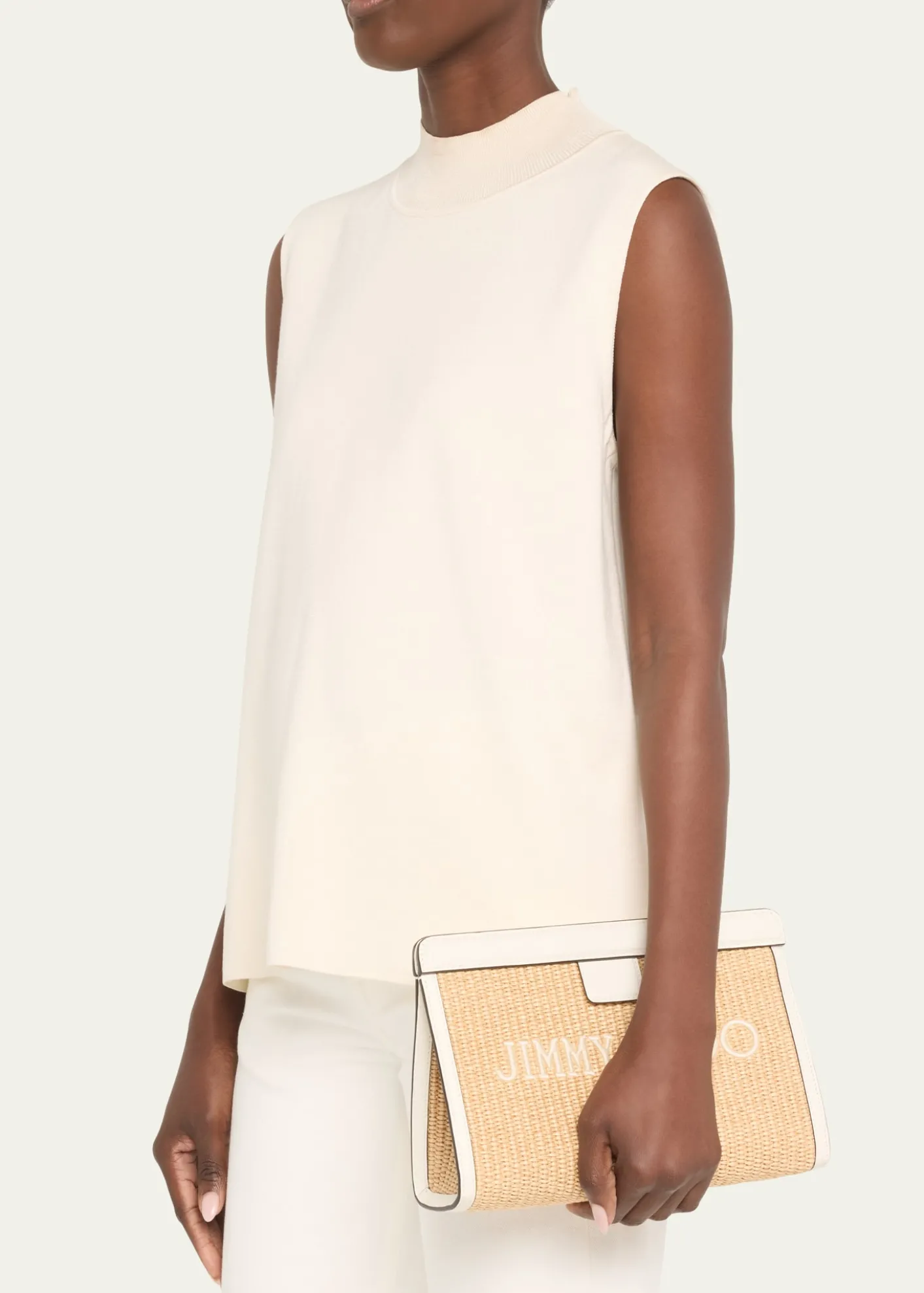 THIS ITEM IS NOT AVAILABLE.Jimmy ChooAvenue Logo Raffia Clutch Bag