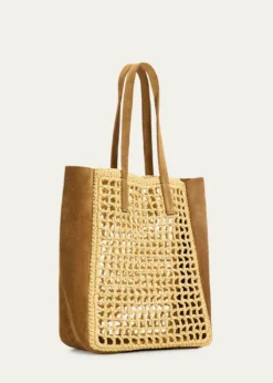 THIS ITEM IS NOT AVAILABLE.KhaiteZoe Woven Viscose Raffia and Suede Tote Bag