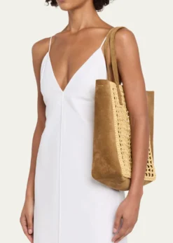 THIS ITEM IS NOT AVAILABLE.KhaiteZoe Woven Viscose Raffia and Suede Tote Bag