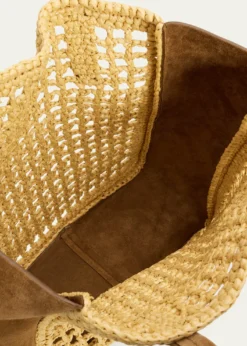 THIS ITEM IS NOT AVAILABLE.KhaiteZoe Woven Viscose Raffia and Suede Tote Bag
