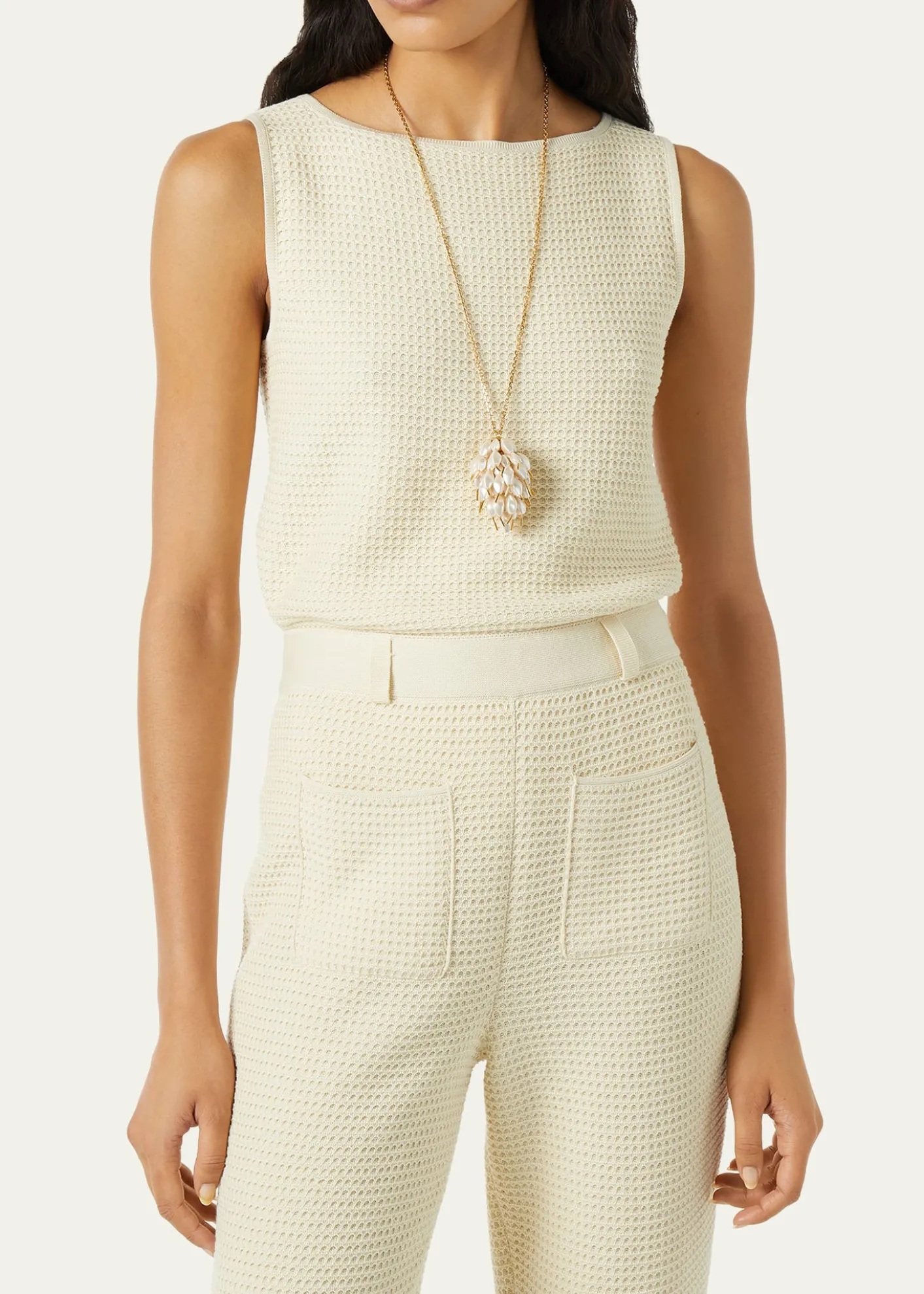 THIS ITEM IS NOT AVAILABLE.Loro PianaLonar Cotton Crochet Knit Sleeveless Top
