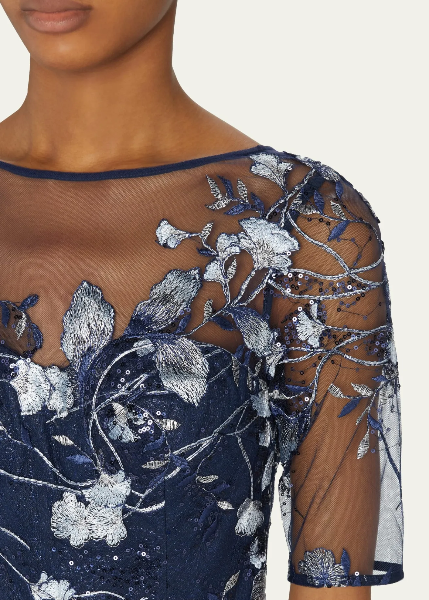THIS ITEM IS NOT AVAILABLE.Rickie Freeman for Teri JonFloral-Embroidered Tulle Cocktail Dress