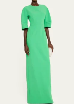 THIS ITEM IS NOT AVAILABLE.Rickie Freeman for Teri JonElbow-Sleeve Crepe Column Gown