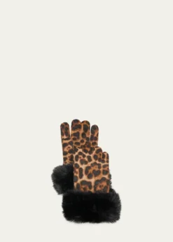 THIS ITEM IS NOT AVAILABLE.Sofia CashmereLeopard Print Cashmere Gloves w/ Faux Fur Cuffs