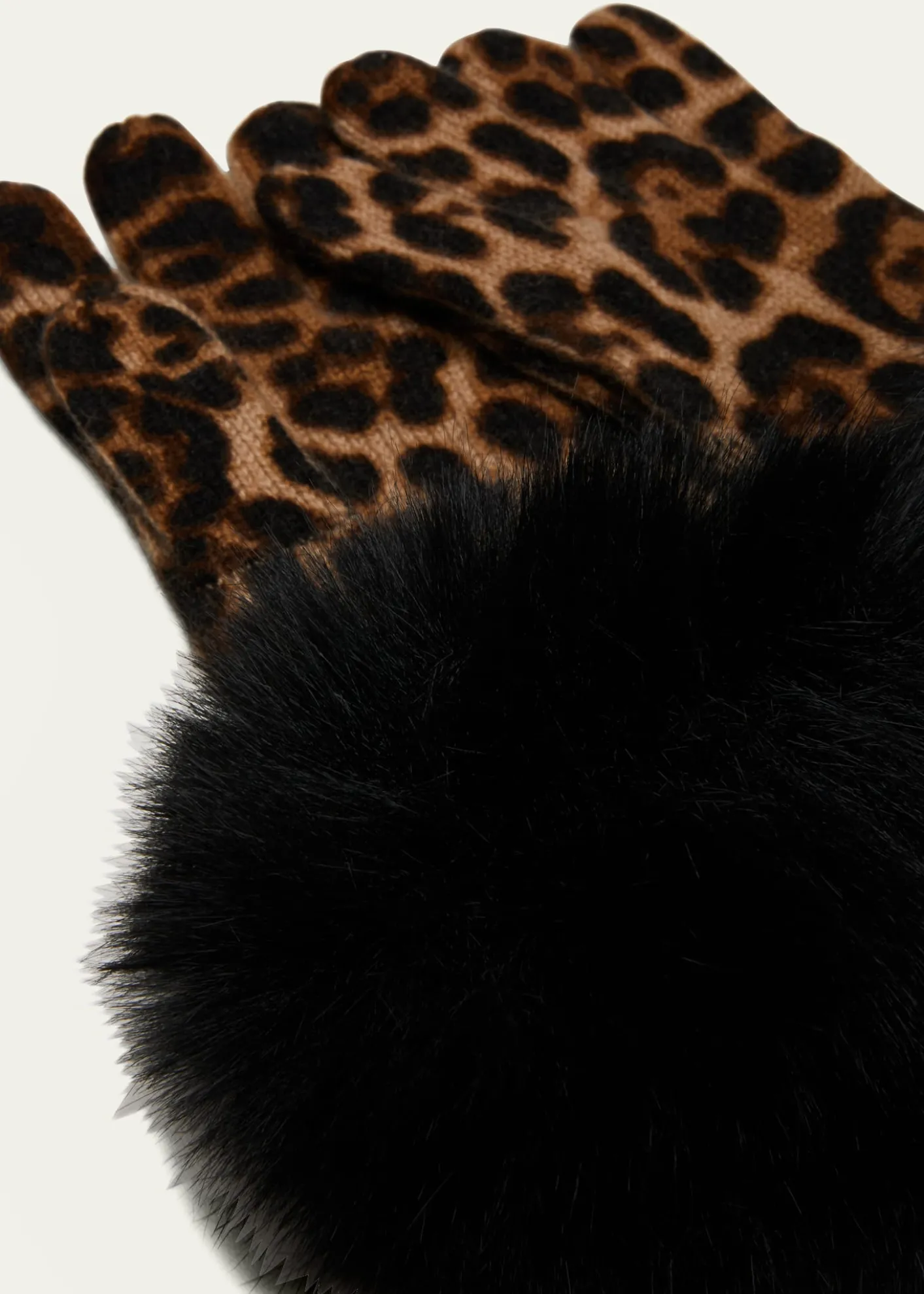 THIS ITEM IS NOT AVAILABLE.Sofia CashmereLeopard Print Cashmere Gloves w/ Faux Fur Cuffs