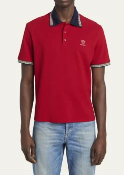 THIS ITEM IS NOT AVAILABLE.VersaceMen's Greca-Trim Cotton Pique Medusa Polo Shirt