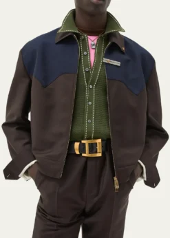 THIS ITEM IS NOT AVAILABLE.VersaceColorblocked Wool/Mohair Zip-Up Blouson Jacket