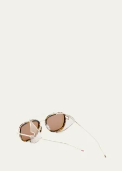 Thom BrowneMen's Acetate and Titanium Rectangle Sunglasses with Side Shields