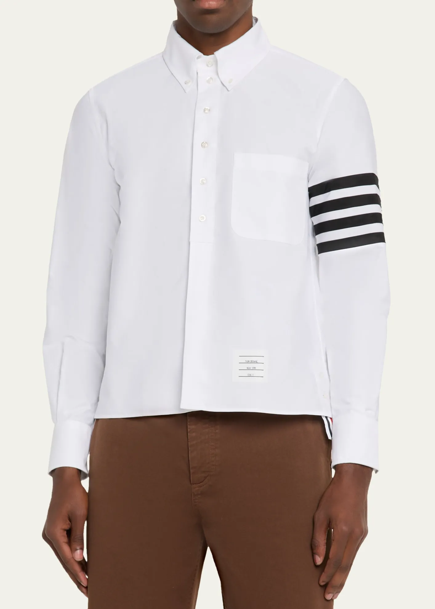 Thom BrowneMen's Cotton and Silk Straight Fit 4-Bar Sleeve Sport Shirt