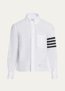 Thom BrowneMen's Cotton and Silk Straight Fit 4-Bar Sleeve Sport Shirt