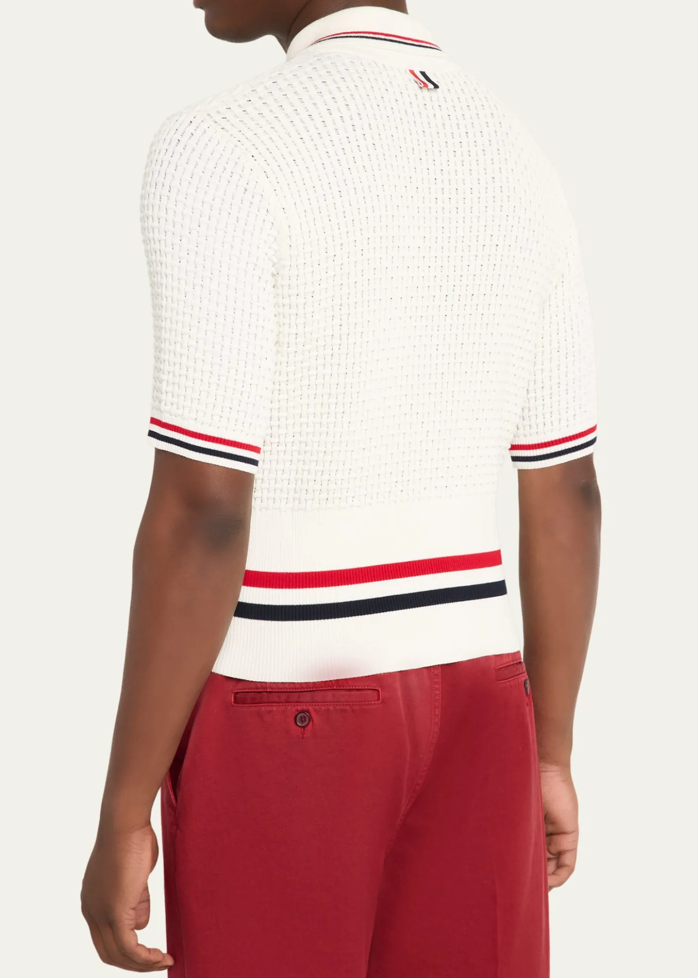 Thom BrowneMen's Float Ripple Stitch RWB Stripe Polo Shirt