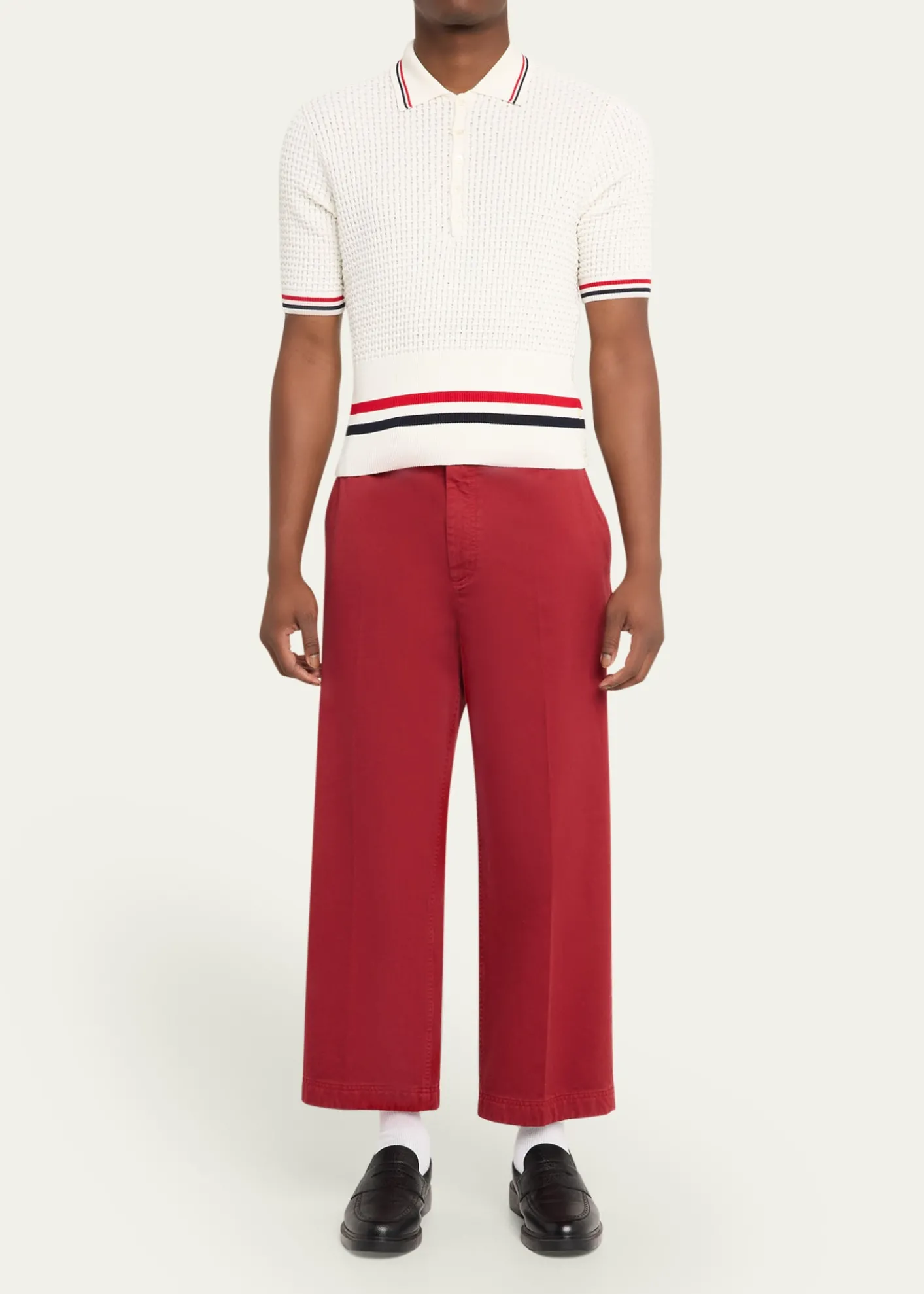 Thom BrowneMen's Float Ripple Stitch RWB Stripe Polo Shirt