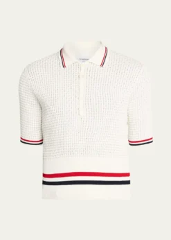 Thom BrowneMen's Float Ripple Stitch RWB Stripe Polo Shirt
