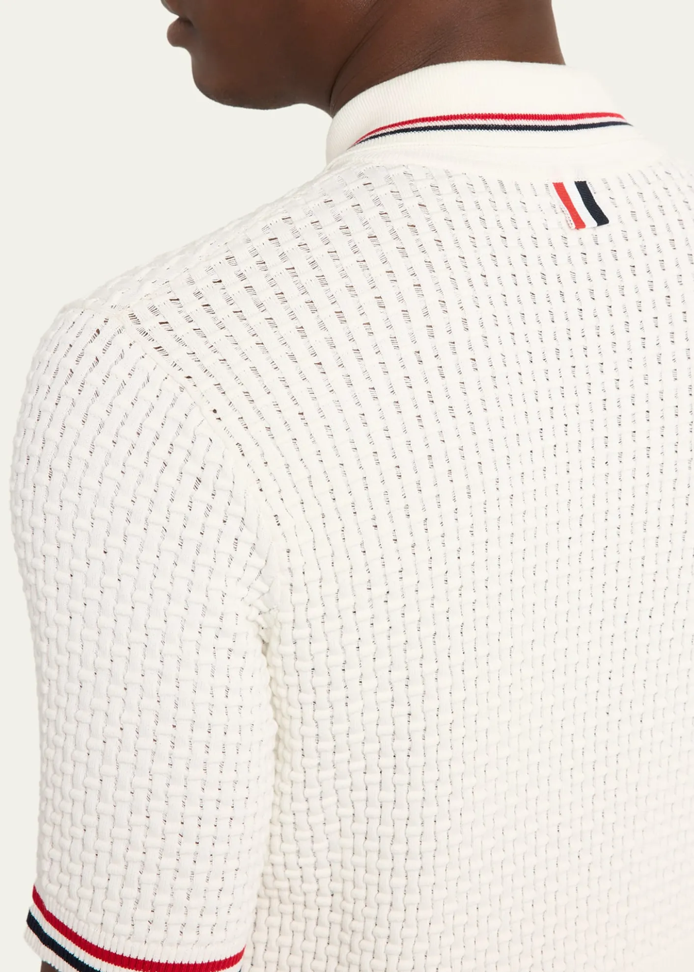 Thom BrowneMen's Float Ripple Stitch RWB Stripe Polo Shirt
