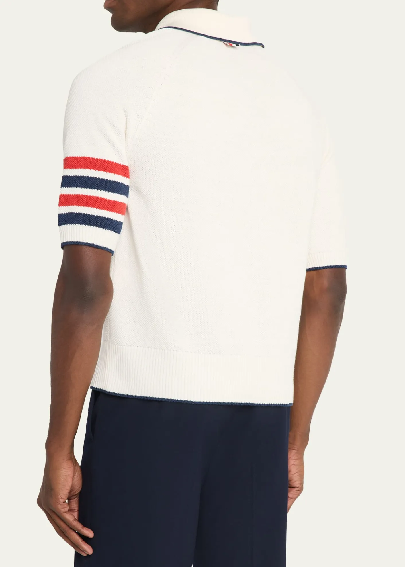 Thom BrowneMen's Linen and Cotton Knit 4-Bar Sleeve Polo Shirt