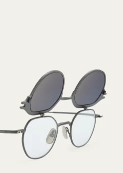 Thom BrowneMen's Titanium Round Clip-On Sunglasses