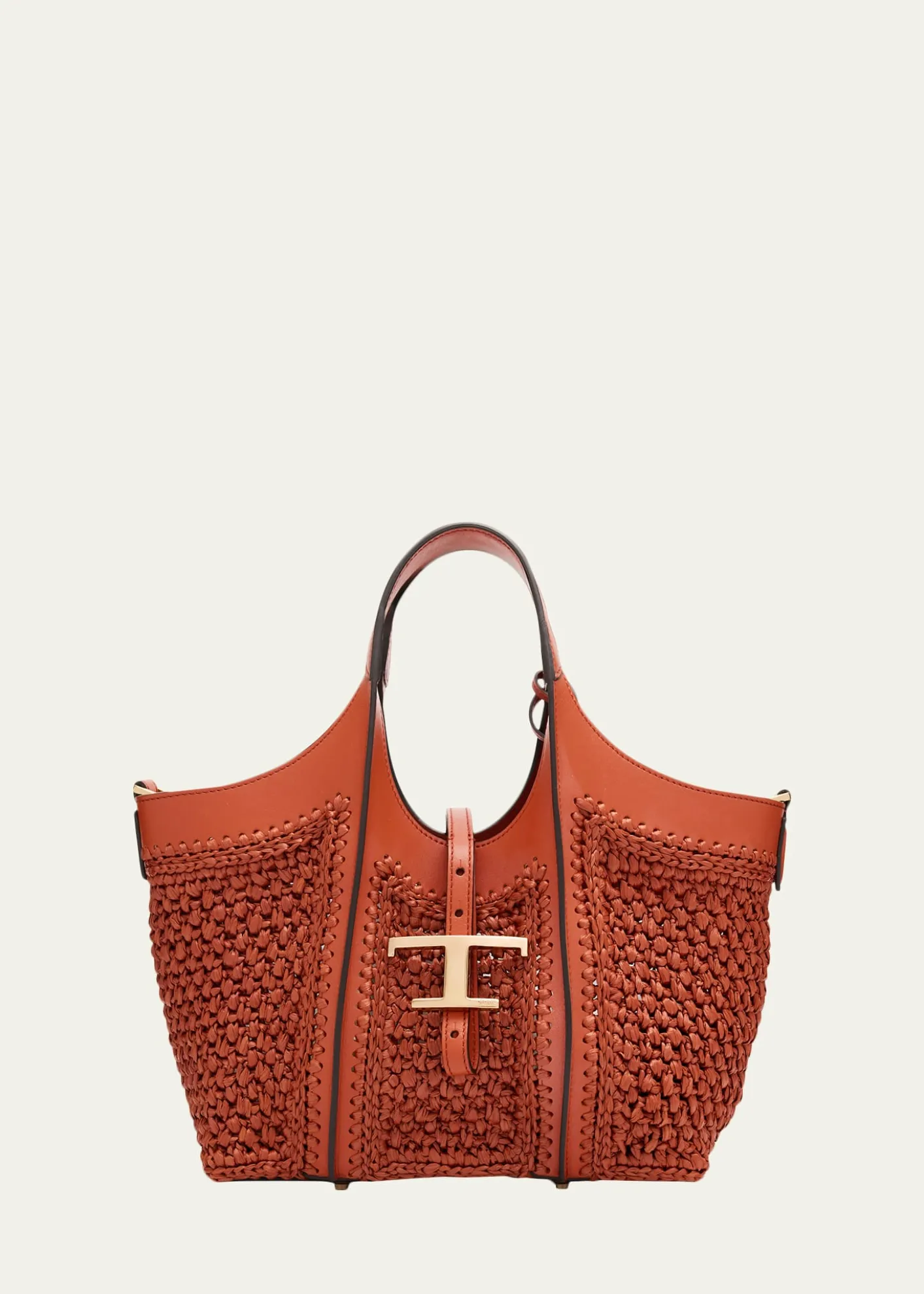 Tod'sSmall T Timeless Raffia & Leather Shopping Bag