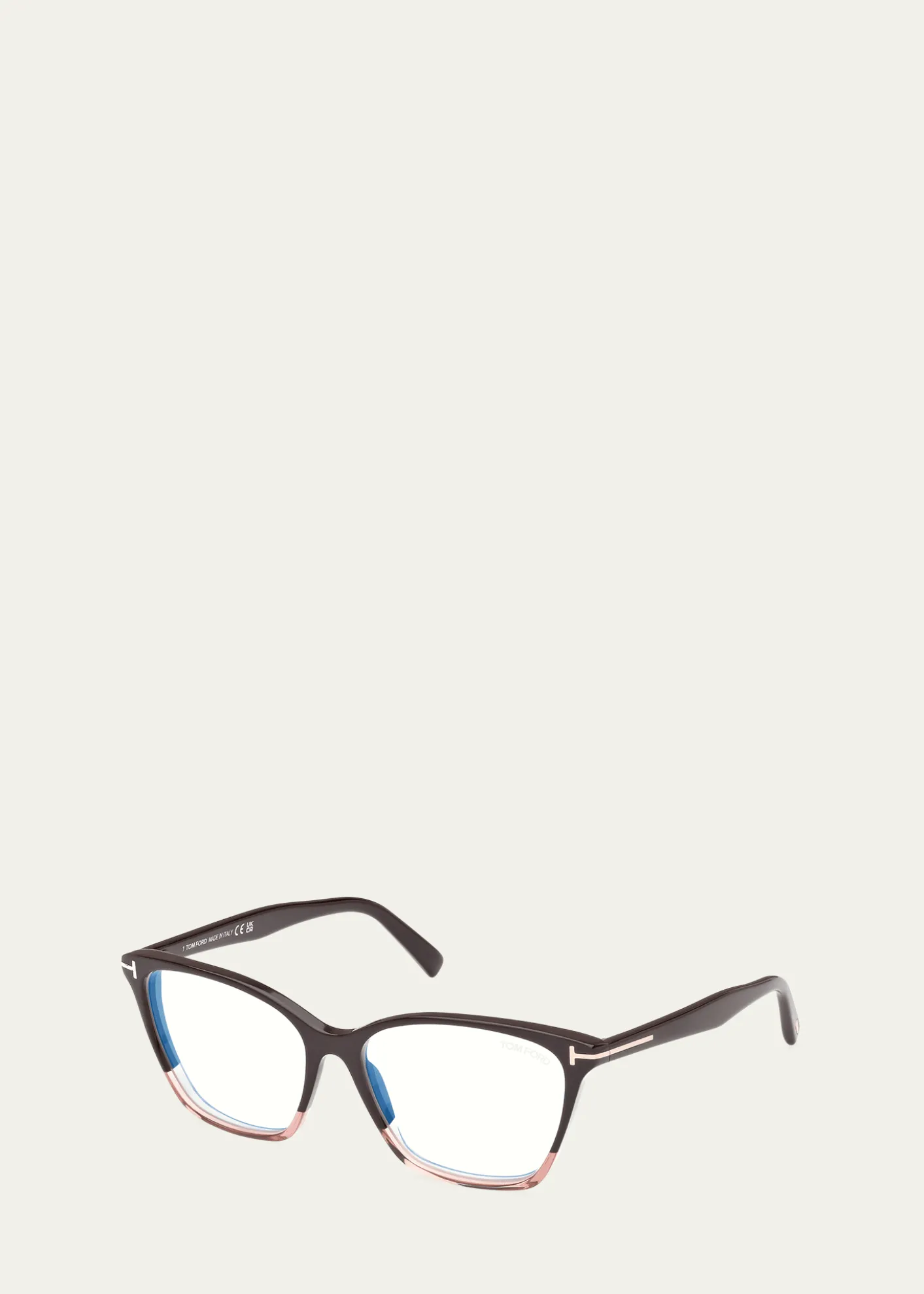 TOM FORDBlue Blocking Two-Tone Acetate Cat-Eye Glasses