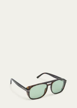 TOM FORDHavana Logo Acetate Aviator Sunglasses