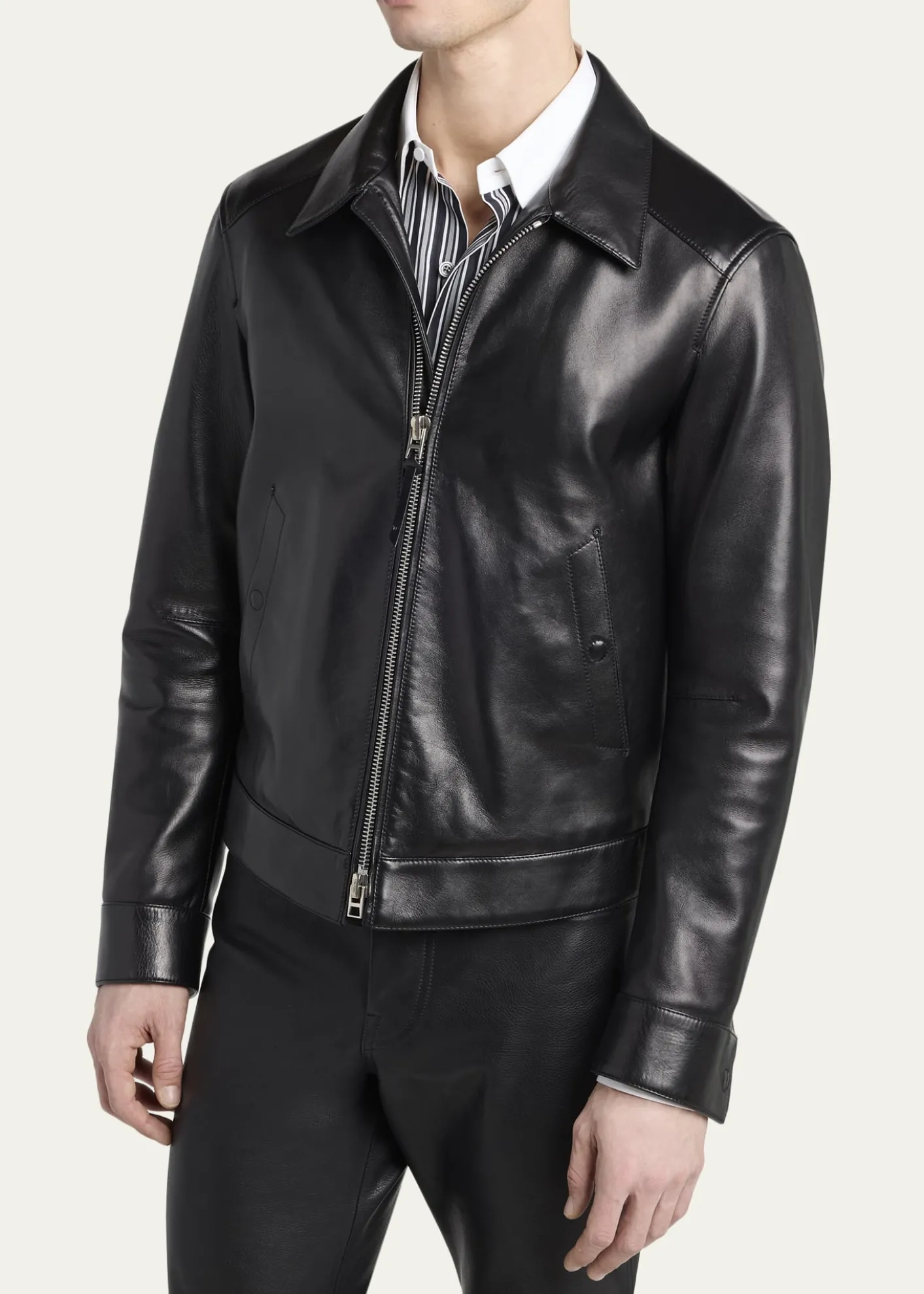 TOM FORDMen's Full-Zip Grained Leather Jacket