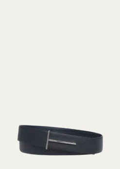 TOM FORDMen's Grained Leather T-Buckle Belt