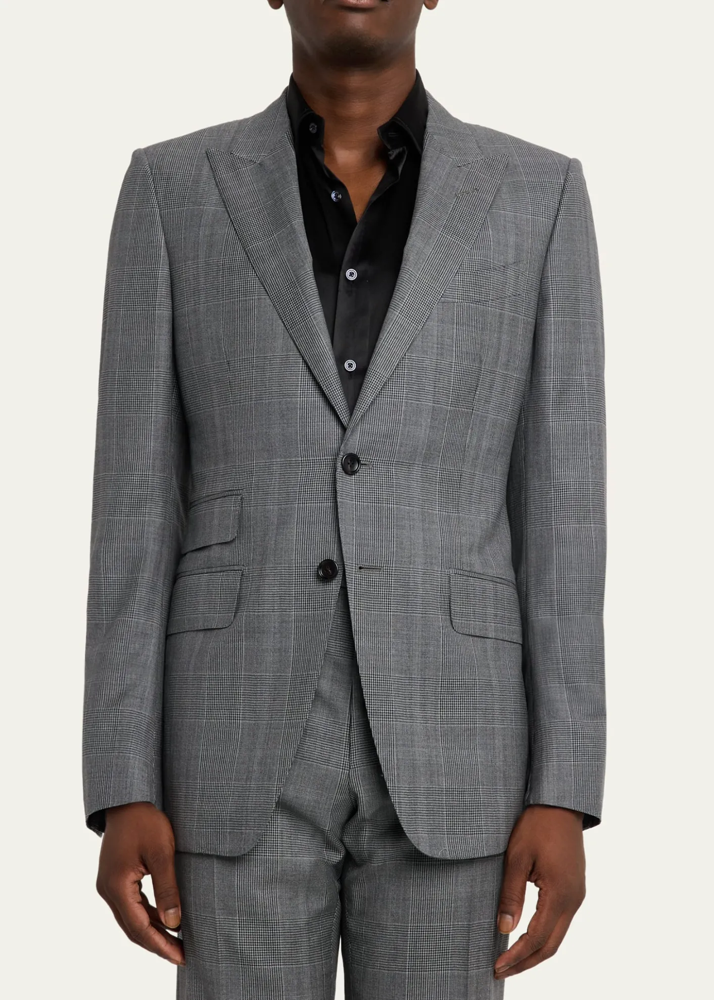 TOM FORDMen's Herringbone Wool Prince of Wales Peak-Lapel Suit