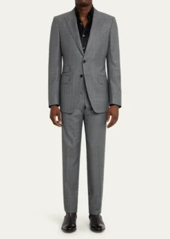 TOM FORDMen's Herringbone Wool Prince of Wales Peak-Lapel Suit