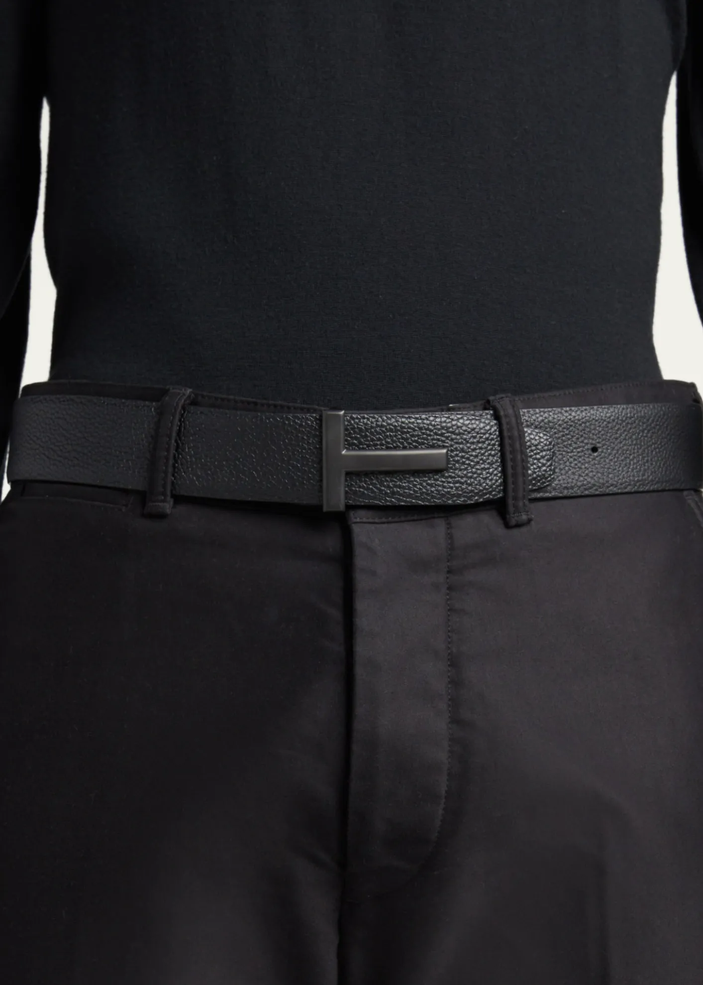 TOM FORDMen's Reversible T-Buckle Leather Belt, 40mm