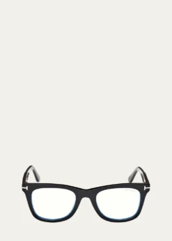 TOM FORDBlue Blocking Acetate Square Glasses With Clip-On Sun Lenses