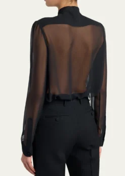 TOM FORDChiffon Plisse Neck-Tie Blouse