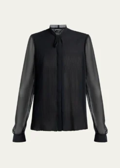 TOM FORDChiffon Plisse Neck-Tie Blouse
