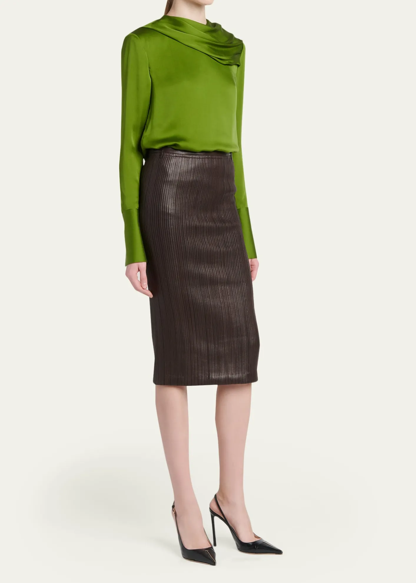 TOM FORDDraped Silk Long-Sleeve Tunic Blouse