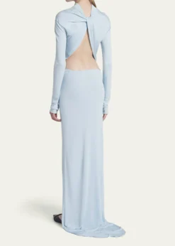 TOM FORDLong-Sleeve Twisted Open-Back Crepe Jersey Gown