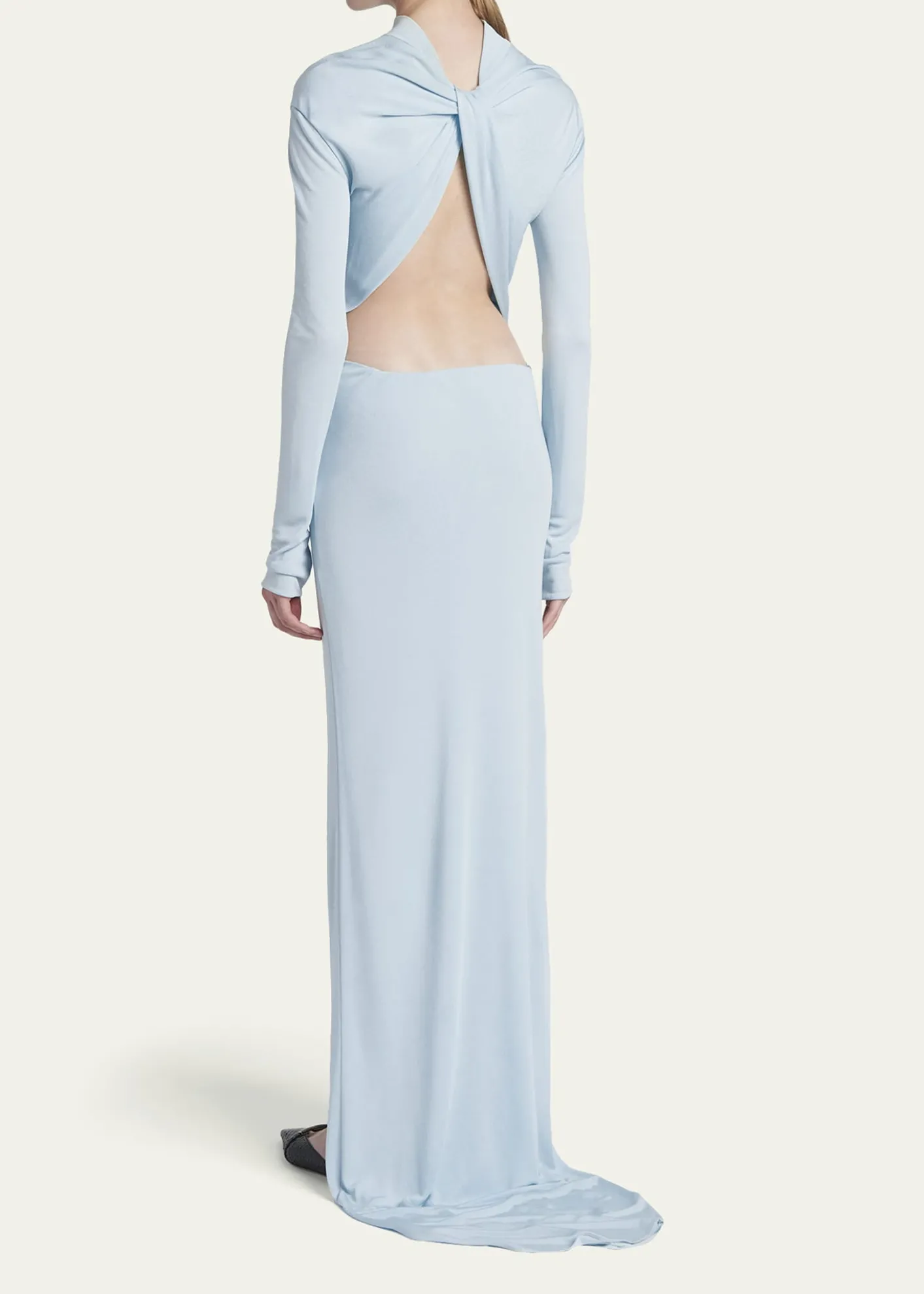 TOM FORDLong-Sleeve Twisted Open-Back Crepe Jersey Gown