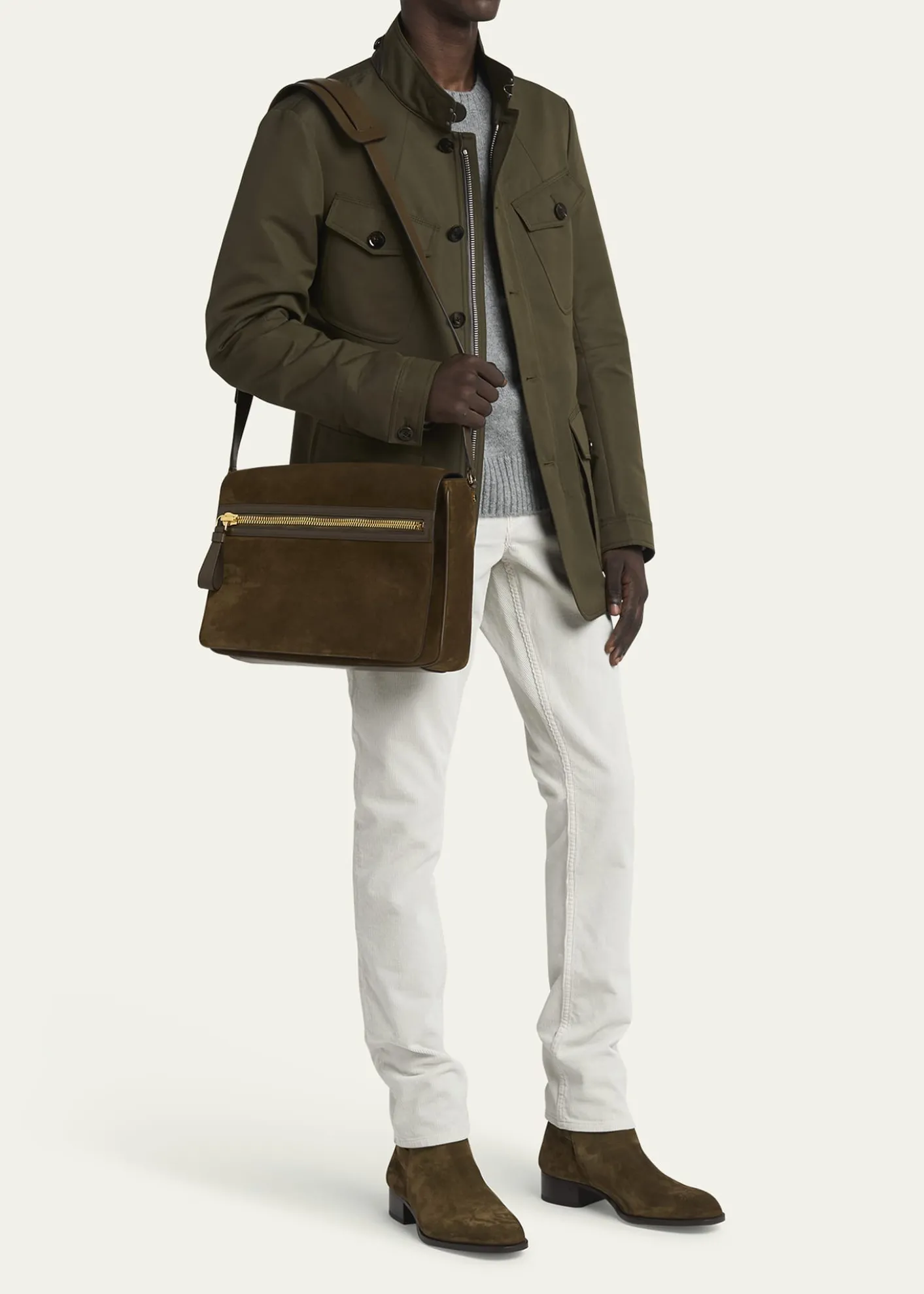 TOM FORDMen's Buckley Suede Large Flap Messenger Bag