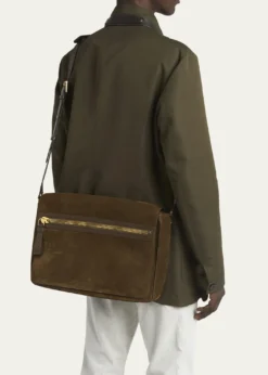 TOM FORDMen's Buckley Suede Large Flap Messenger Bag