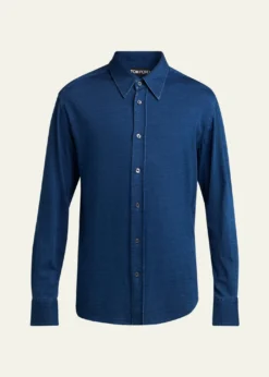 TOM FORDMen's Cotton Denim Point-Collar Button-Down Shirt