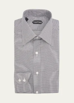 TOM FORDMen's Cotton Micro-Houndstooth Dress Shirt
