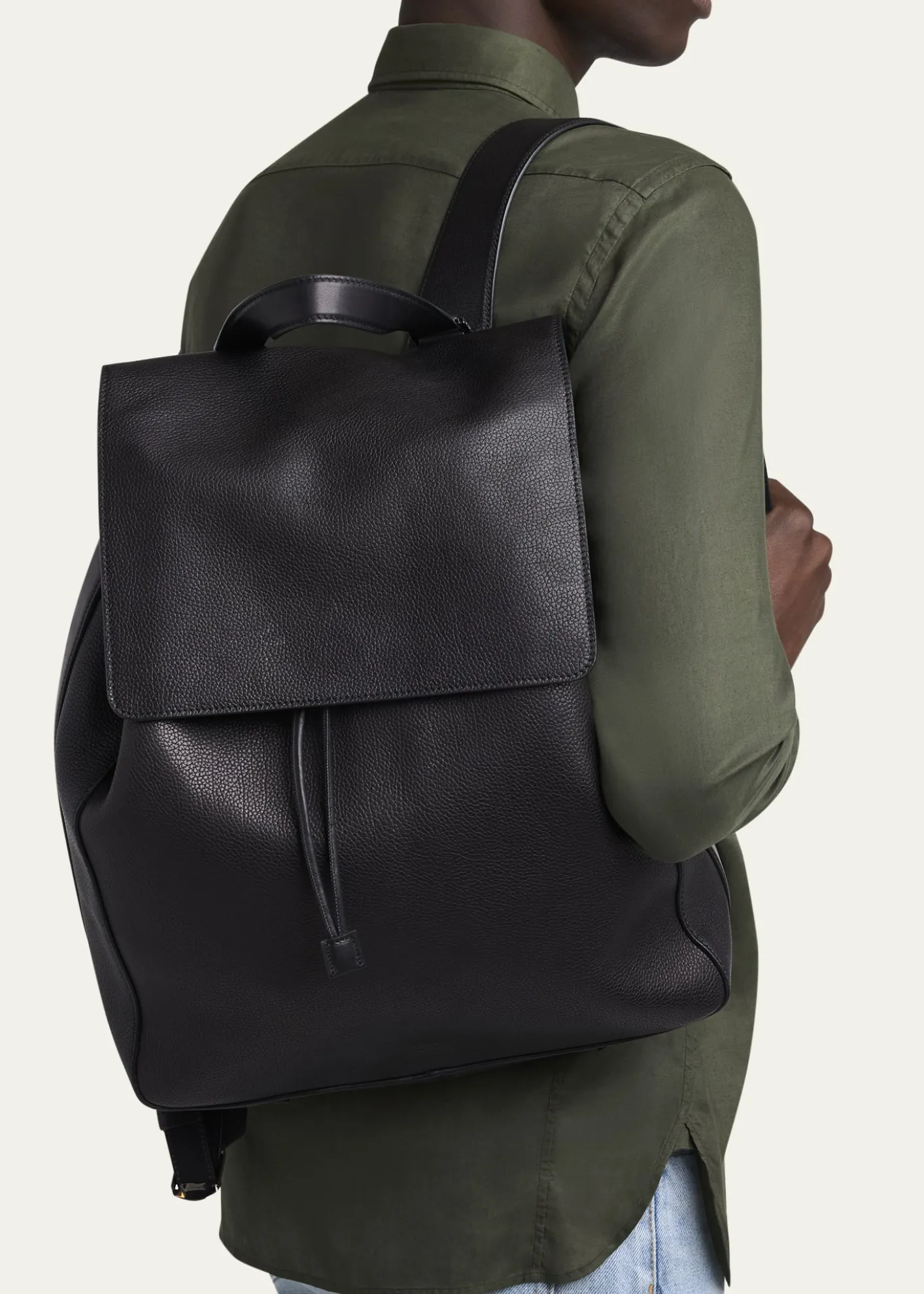 TOM FORDMen's Grained Leather T-Line Flap Backpack