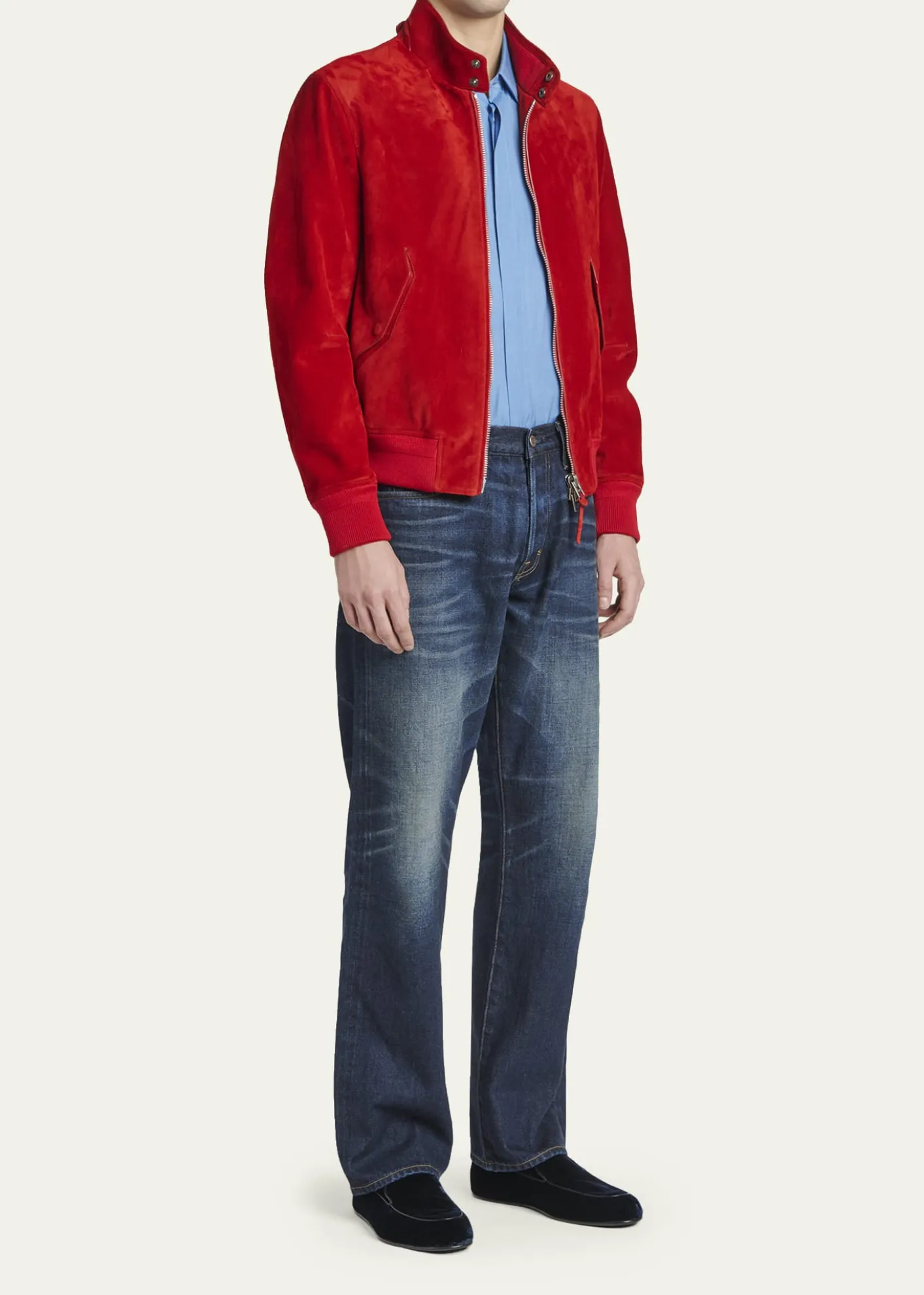 TOM FORDMen's Leo Velvet Apron-Toe Slippers