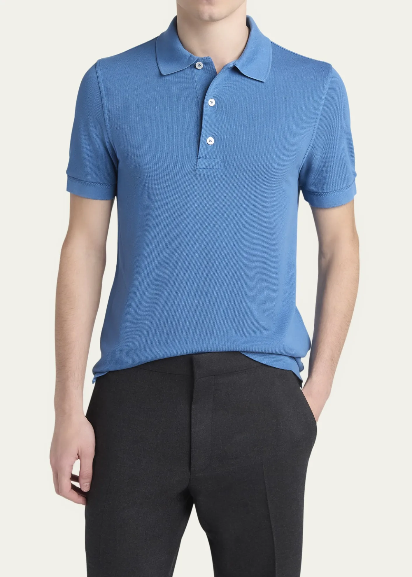 TOM FORDMen's Lyocell Pique Polo Shirt