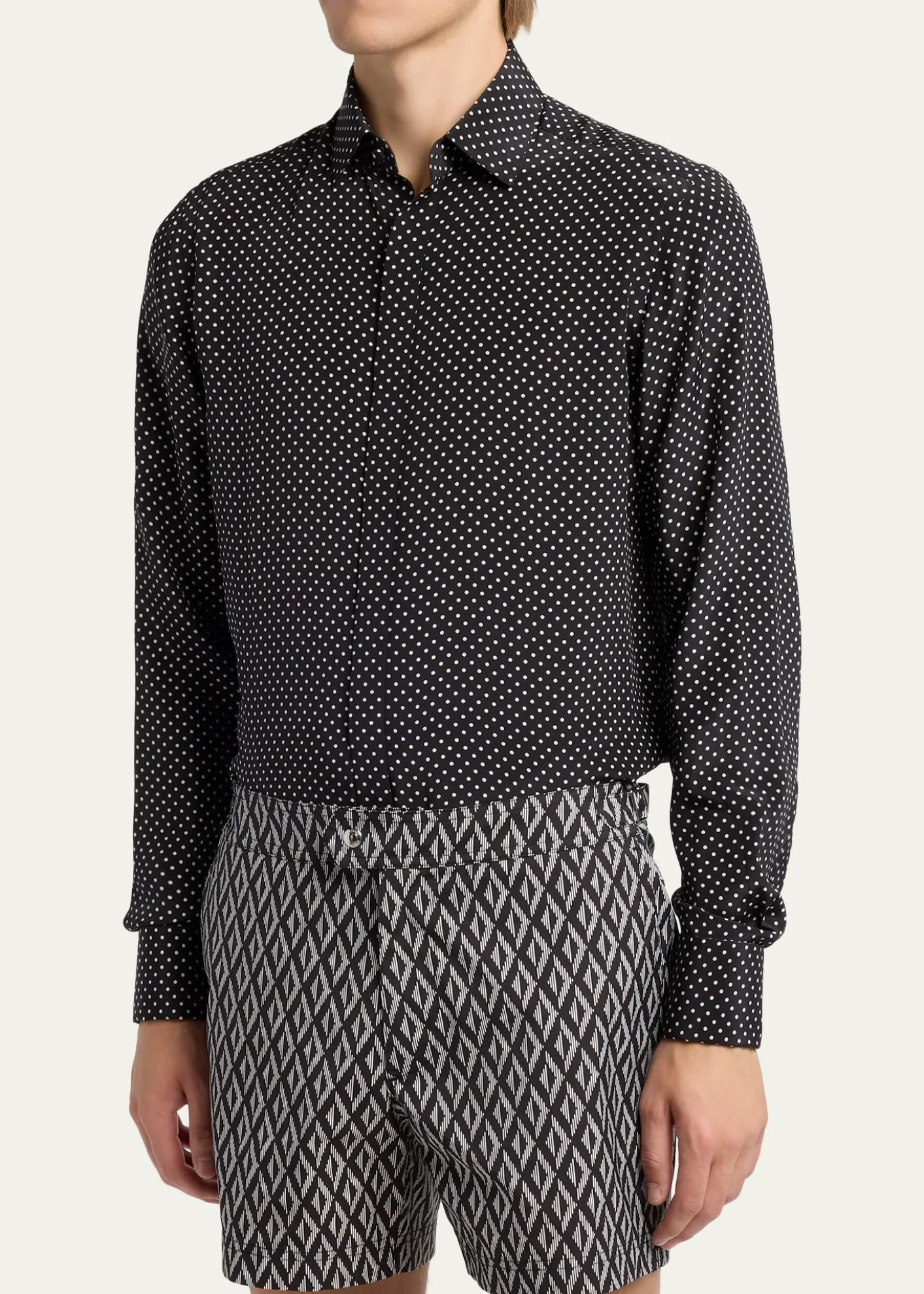 TOM FORDMen's Lyocell Polka Dot French Cuff Sport Shirt