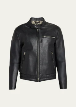 TOM FORDMen's Pebbled Leather Biker Jacket