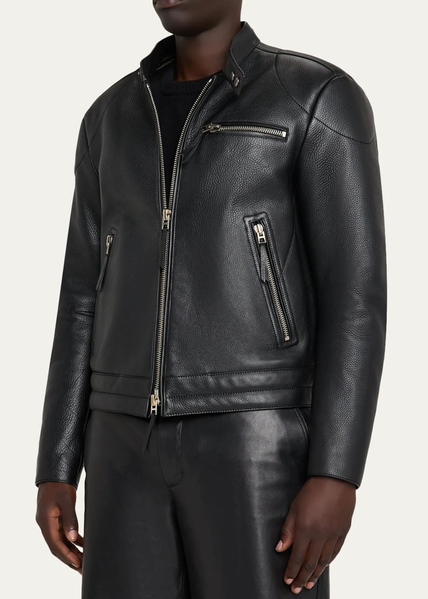 TOM FORDMen's Pebbled Leather Biker Jacket