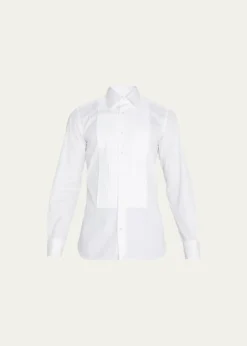 TOM FORDMen's Pleated Bib-Front Cotton Dress Shirt
