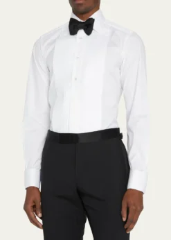 TOM FORDMen's Pleated Bib-Front Cotton Dress Shirt