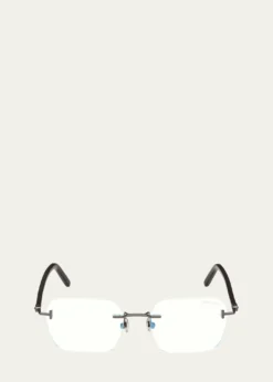 TOM FORDMen's Rimless Rectangle Blue Light-Blocking Glasses