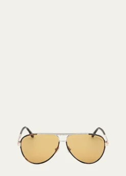 TOM FORDMen's Rupert 02 63mm Metal & Acetate Aviator Sunglasses