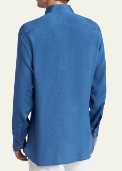 TOM FORDMen's Silk Jacquard Micro-Dot Concealed-Placket Sport Shirt