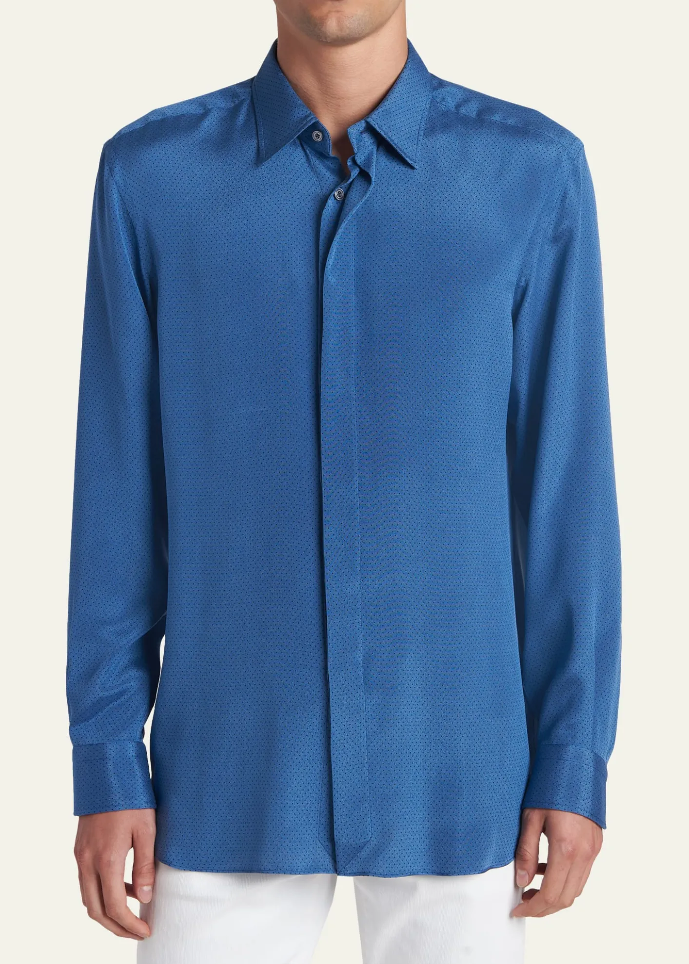 TOM FORDMen's Silk Jacquard Micro-Dot Concealed-Placket Sport Shirt